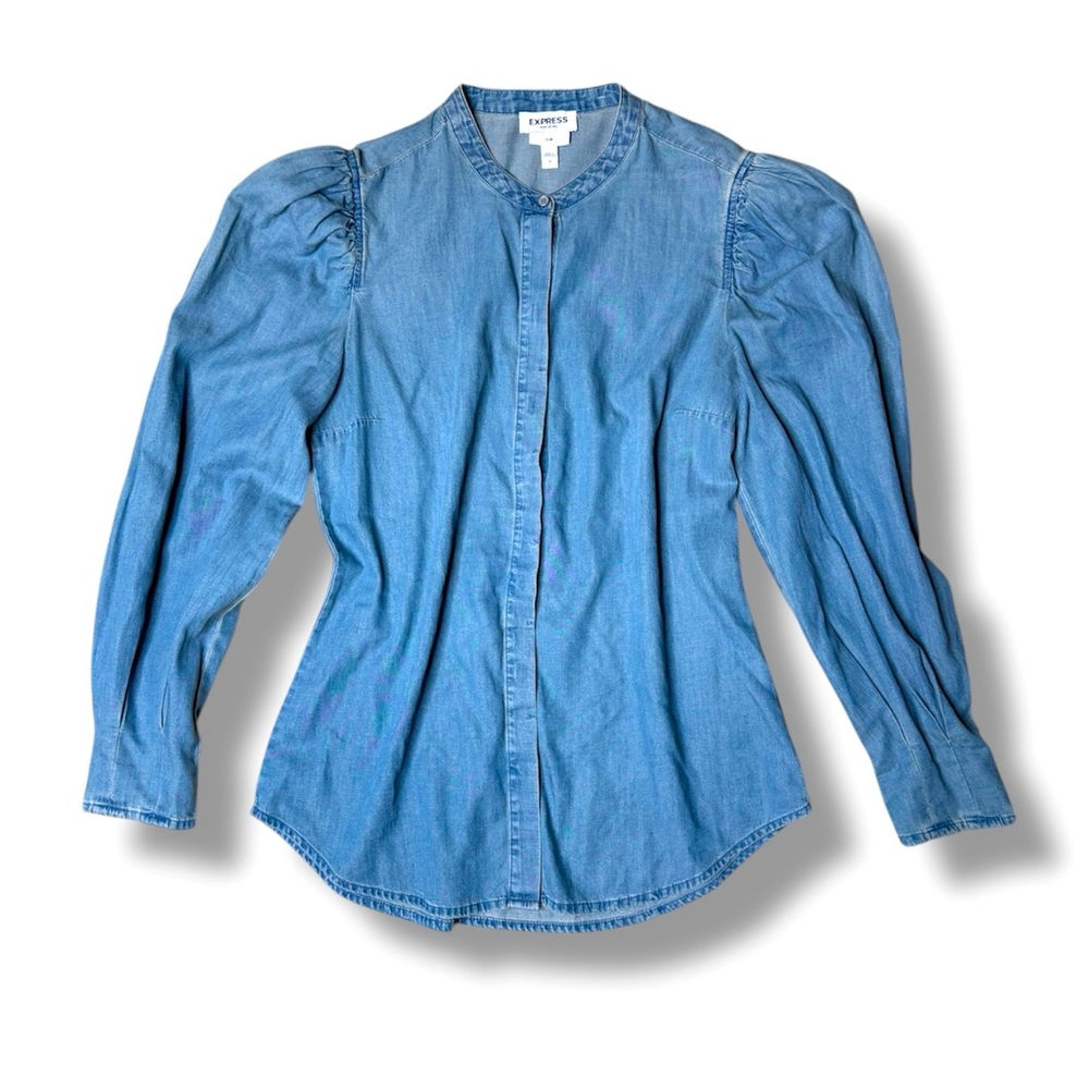 Express Denim Puff sleeve Top Light Blue Denim Blouse size S small